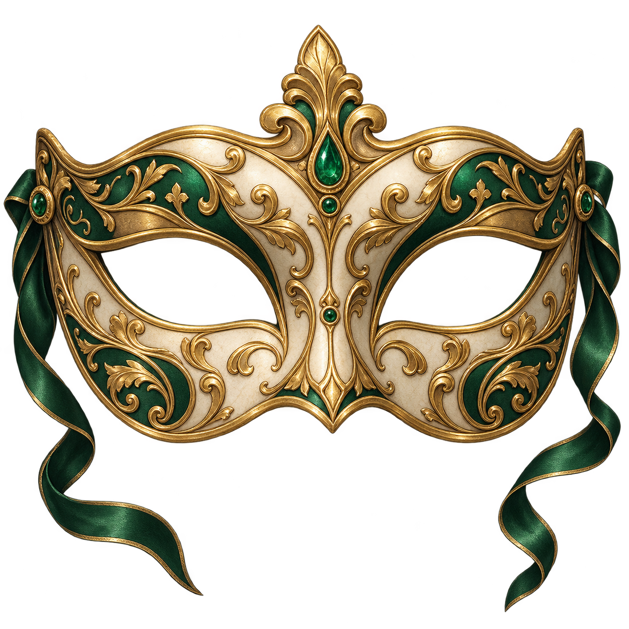Goldene venezianische Maske mit grünen Verzierungen